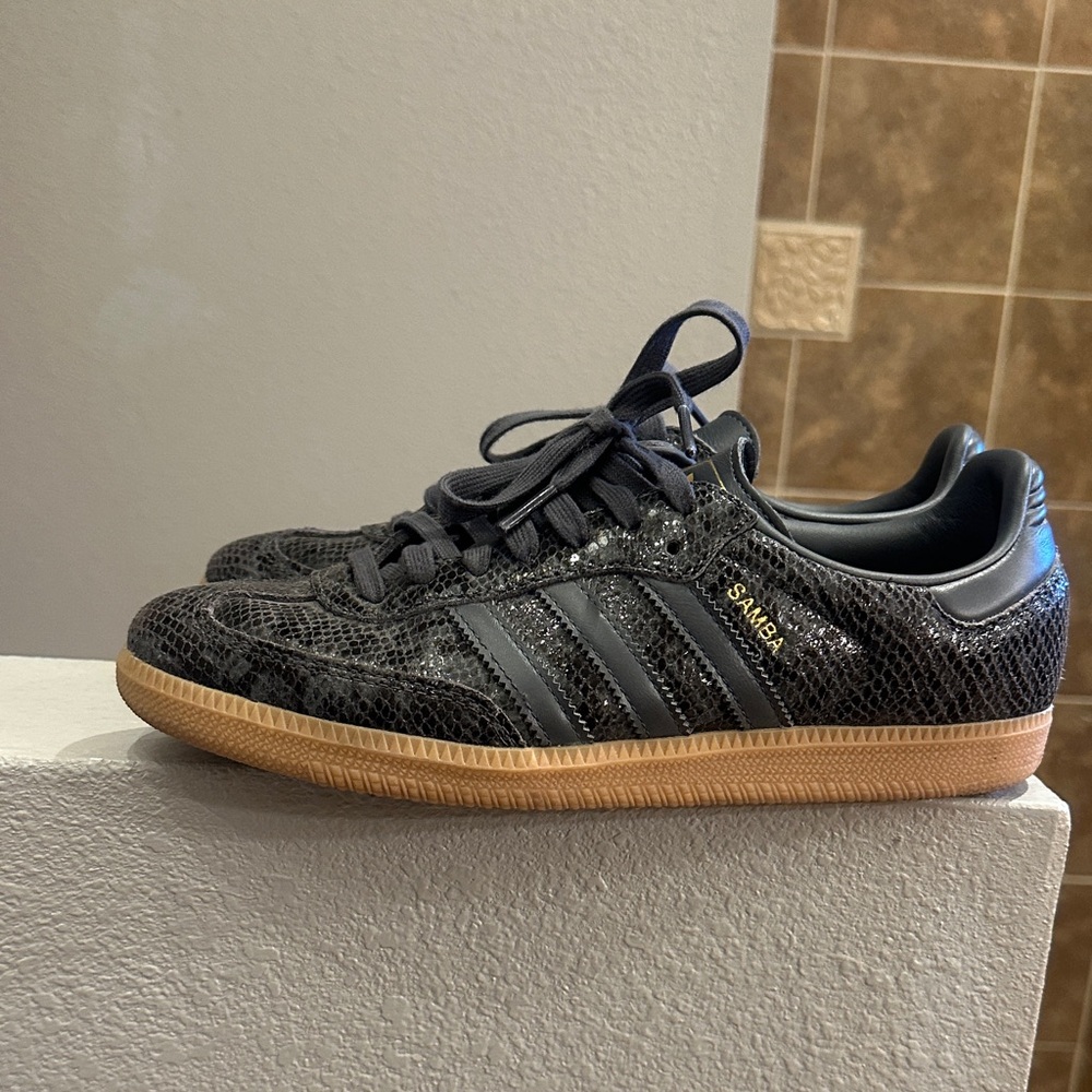adidas Samba Men's Black Snake-Print Sneakers with Gum Sole